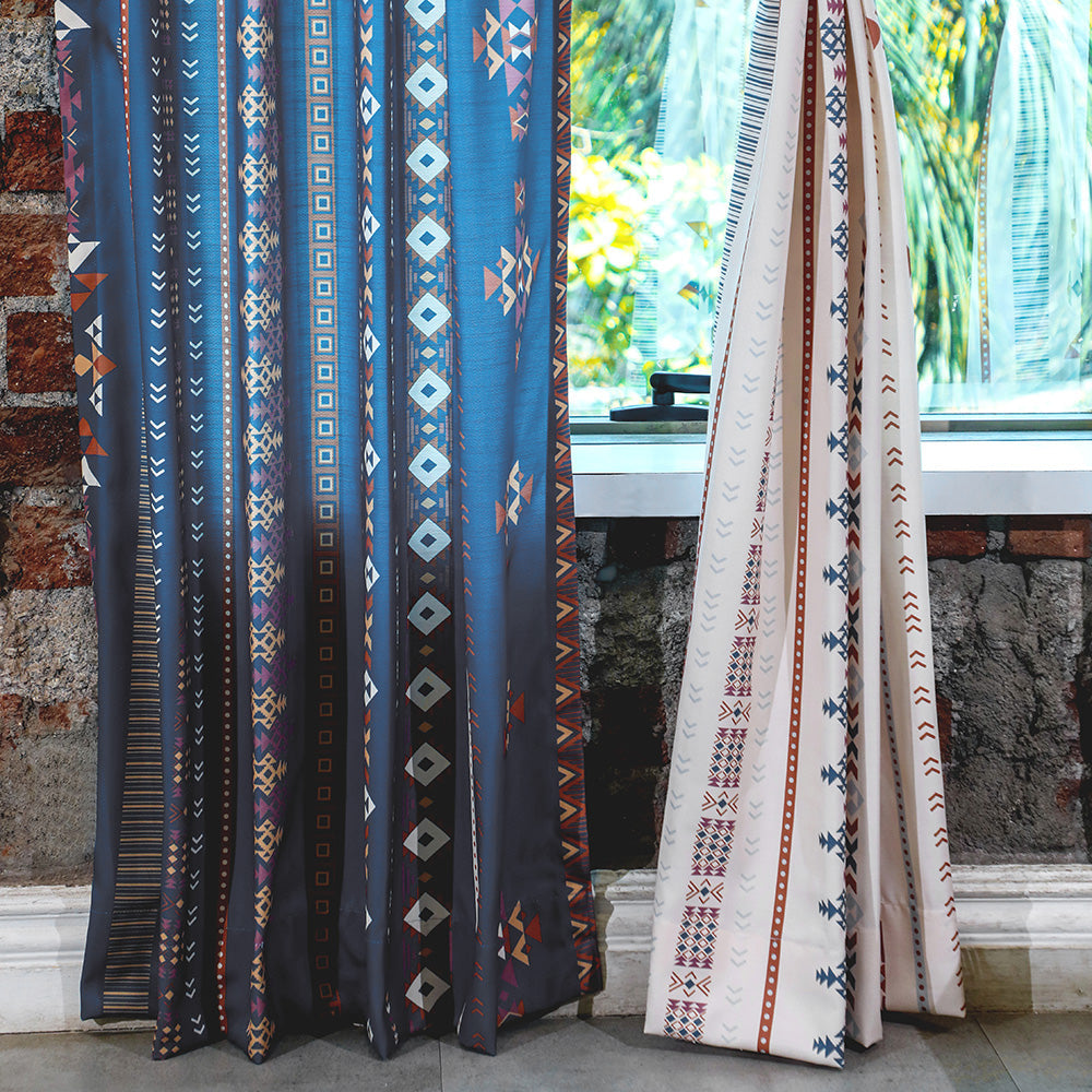 Digital Boho Printed Twill Textured Room Darkening Curtains Set Of 2 - DS529E
