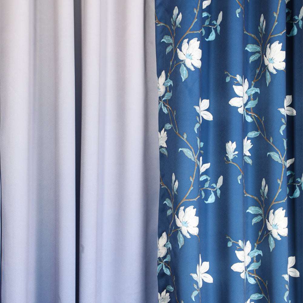 Elegant Floral & Ombre Print Combination Room Darkening Curtains - Set Of 4 Door Curtain (428ATWOM4) - Blue & Beige