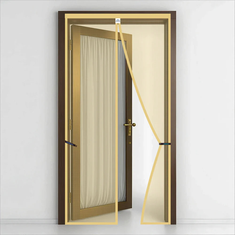 Polyester Magnetic Mosquito Net Curtain for Door - BEIGE