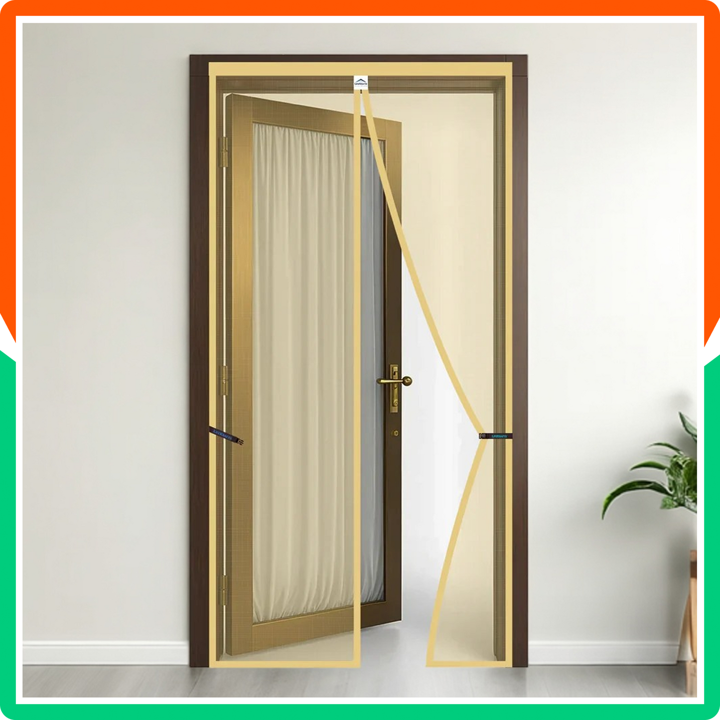 Polyester Magnetic Mosquito Net Curtain for Door - BEIGE