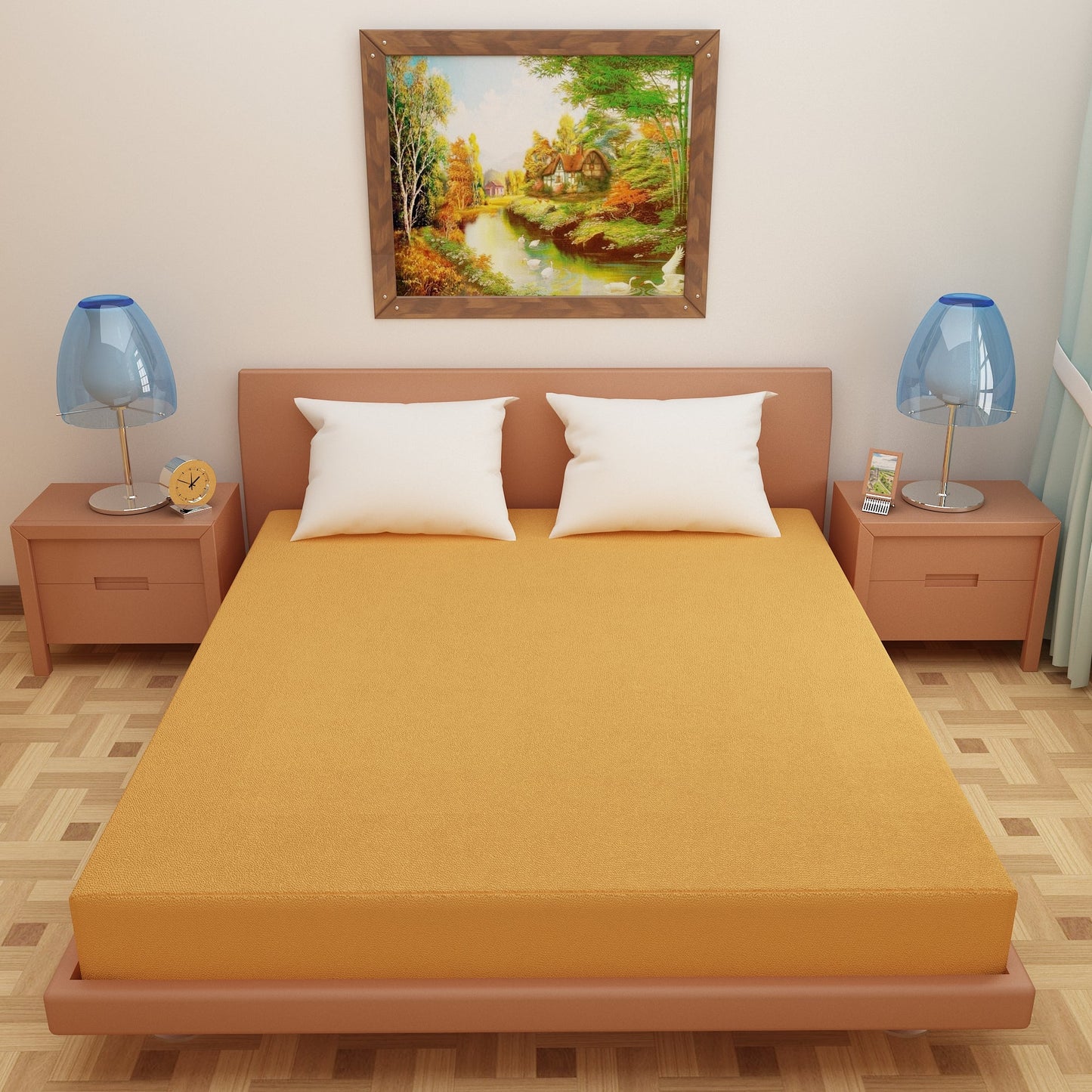 Waterproof Mattress Protector with 360 Degree Elastic Strap, Luxury Terry (Golden, Available in 16 Sizes)