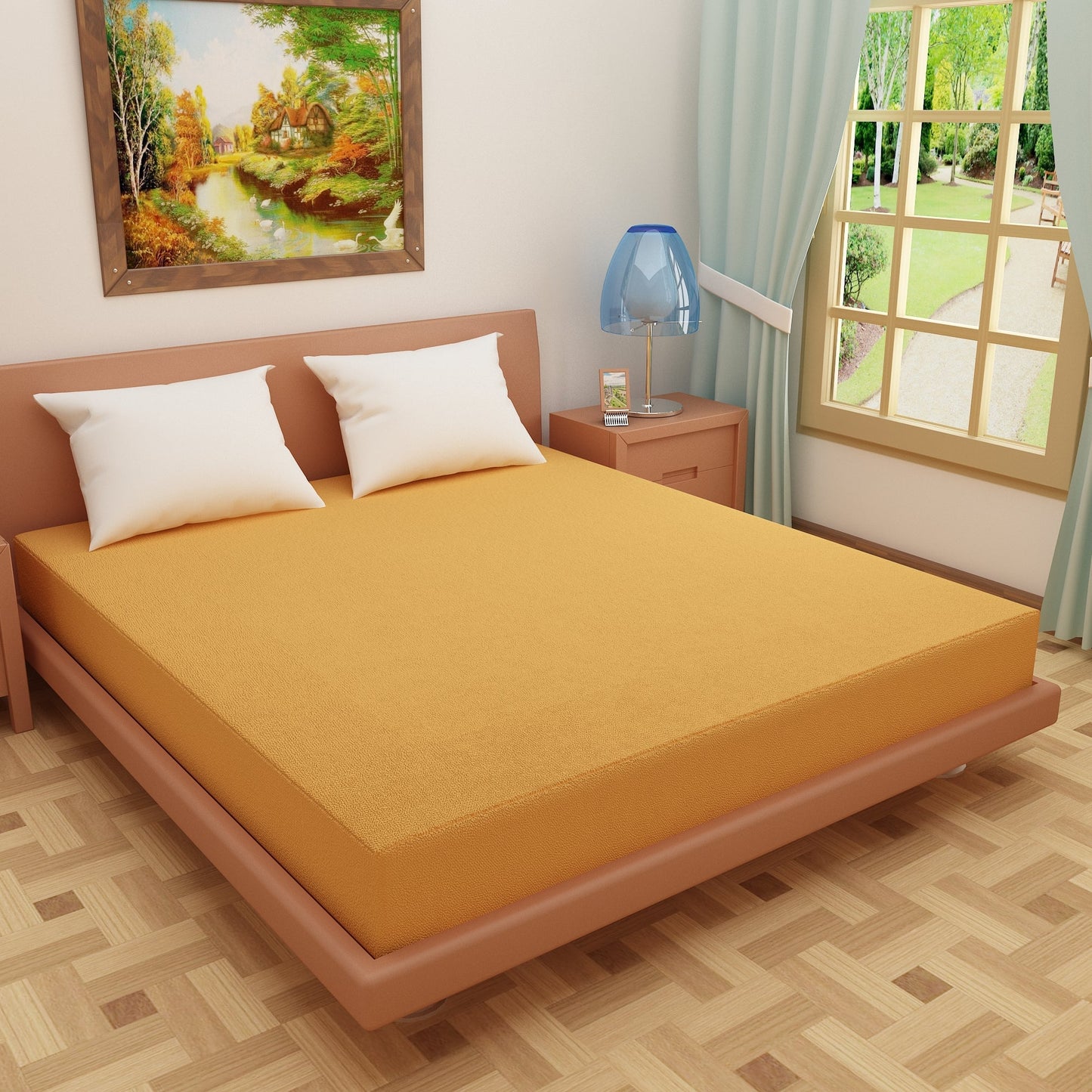 Waterproof Mattress Protector with 360 Degree Elastic Strap, Luxury Terry (Golden, Available in 16 Sizes)