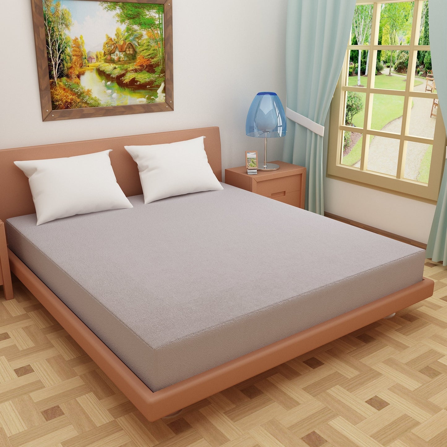 Waterproof Mattress Protector with 360 Degree Elastic Strap, Luxury Terry (Grey, Available in 16 Sizes)
