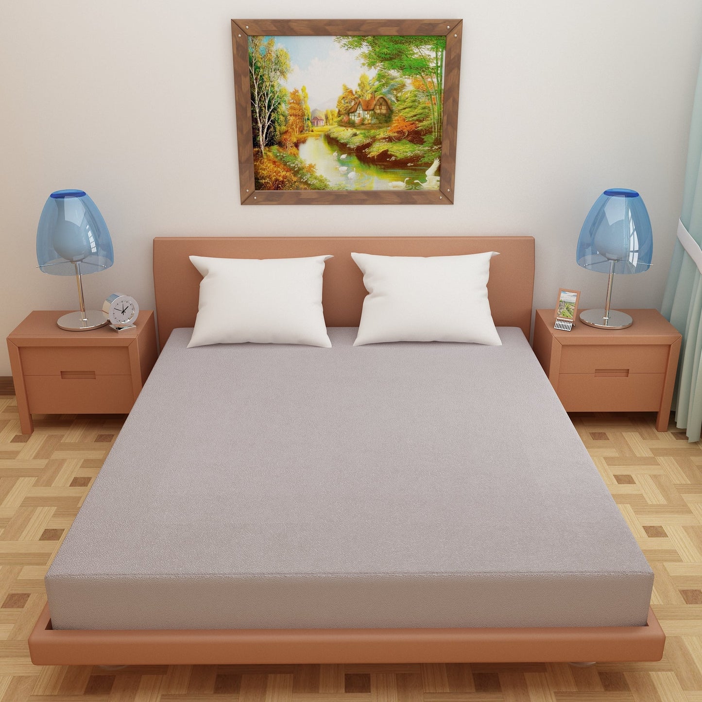 Waterproof Mattress Protector with 360 Degree Elastic Strap, Luxury Terry (Grey, Available in 16 Sizes)