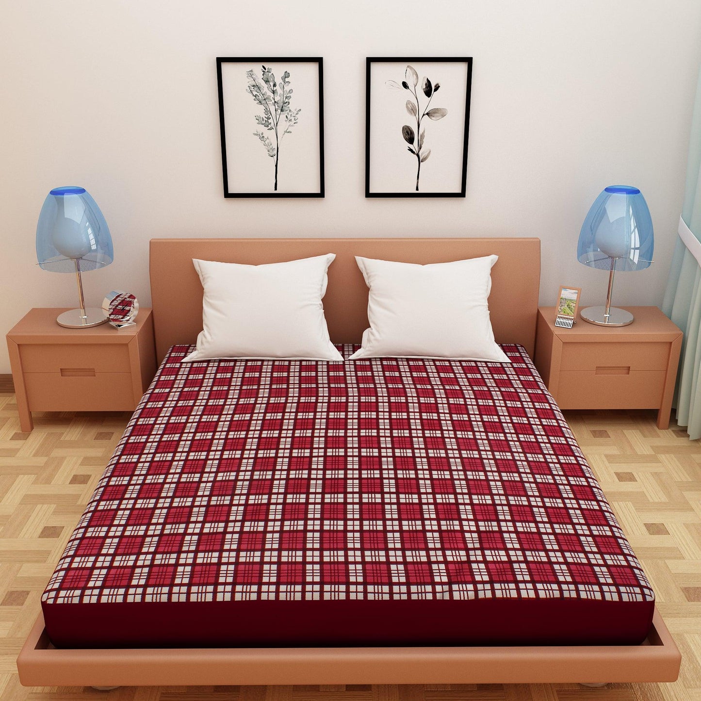 Waterproof Mattress Protector with 360 Degree Elastic Strap, Luxury Terry Printed (Maroon, Available in 16 Sizes)