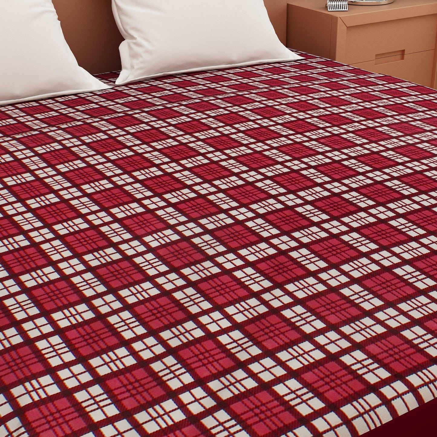 Waterproof Mattress Protector with 360 Degree Elastic Strap, Luxury Terry Printed (Maroon, Available in 16 Sizes)