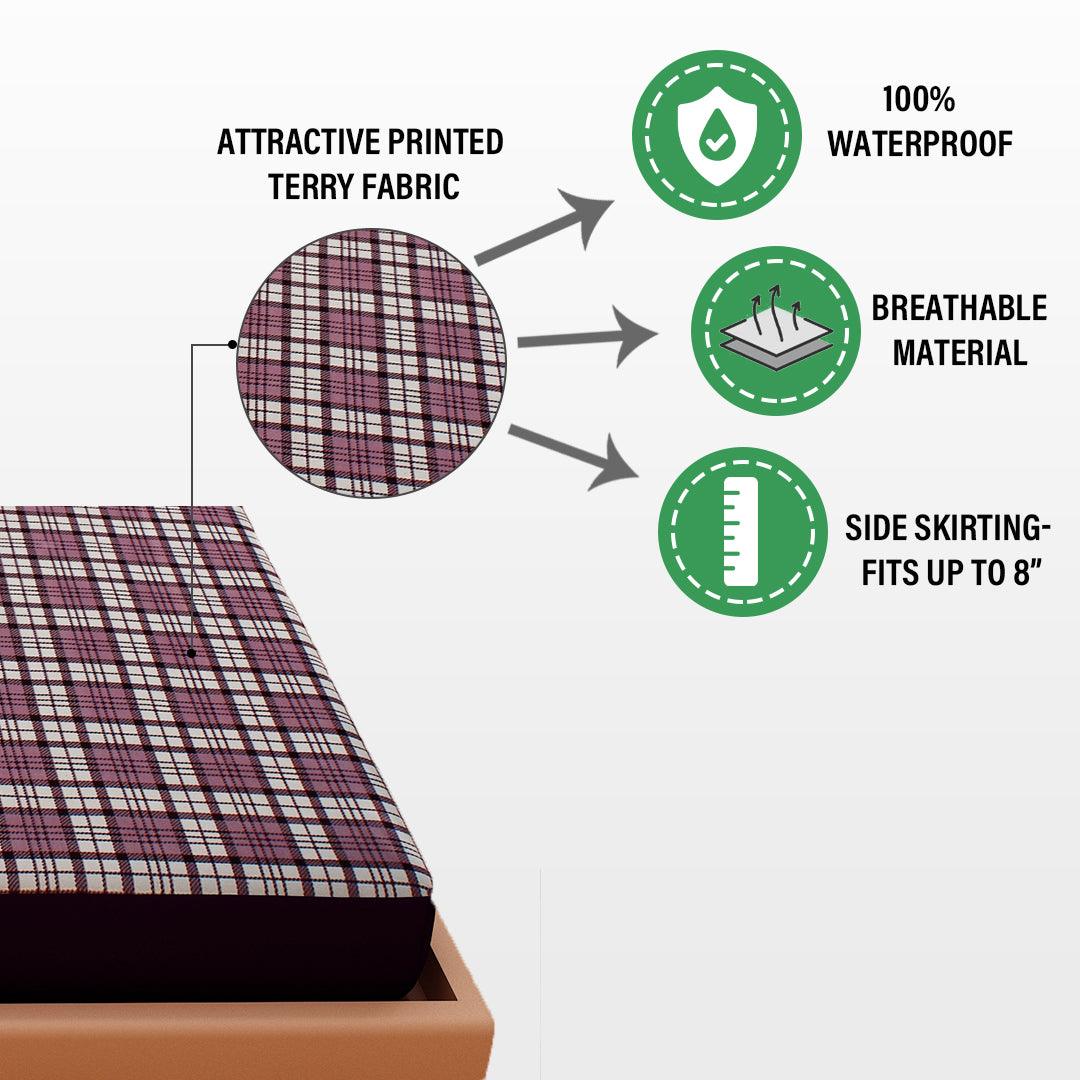 Waterproof Mattress Protector with 360 Degree Elastic Strap, Luxury Terry Printed (Grey, Available in 16 Sizes)