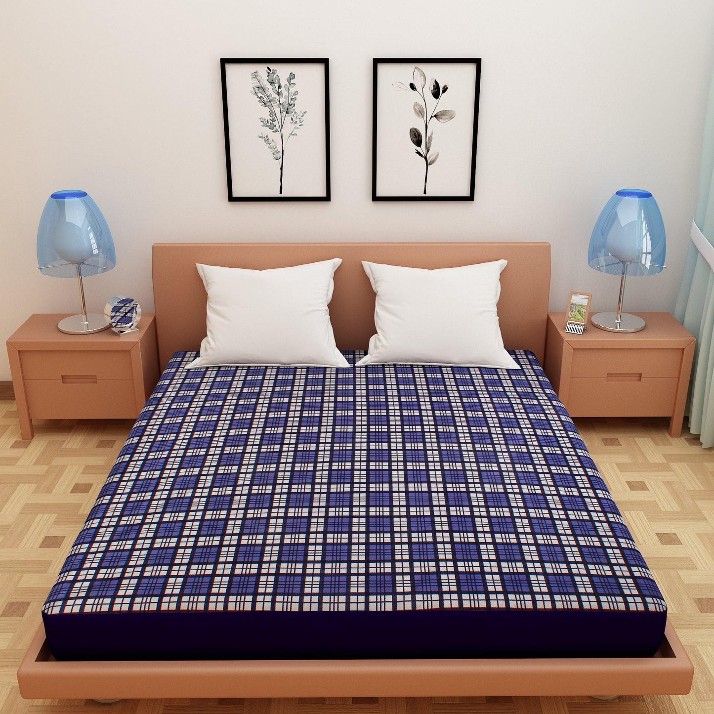 Waterproof Mattress Protector with 360 Degree Elastic Strap, Luxury Terry Printed (Blue, Available in 16 Sizes)