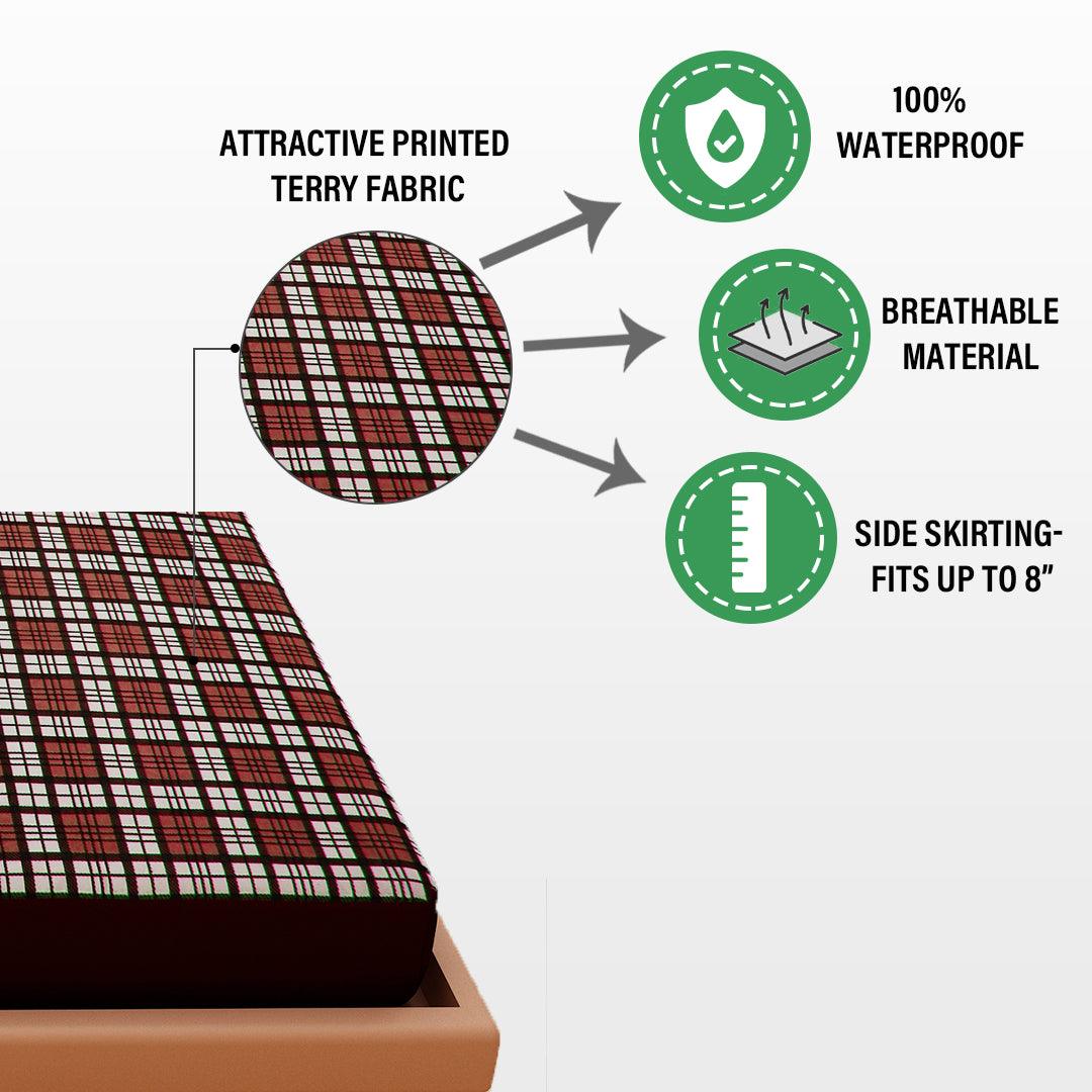 Waterproof Mattress Protector with 360 Degree Elastic Strap, Luxury Terry Printed (Brown, Available in 16 Sizes)