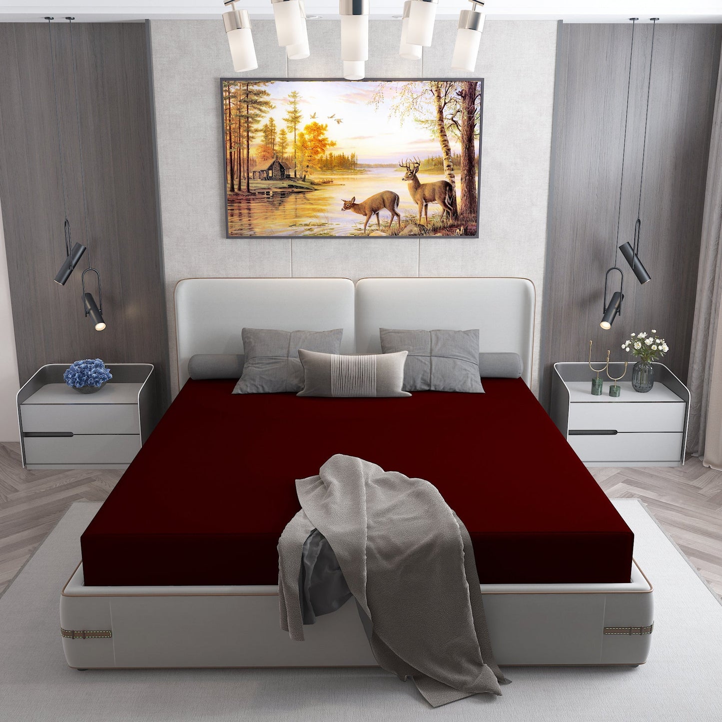 Waterproof Mattress Protector with 360 Degree Elastic Strap, Cotts Wonder Lycra (Maroon, Available in 16 Sizes)