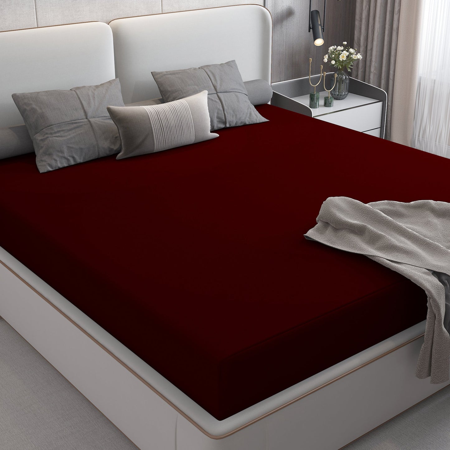 Waterproof Mattress Protector with 360 Degree Elastic Strap, Cotts Wonder Lycra (Maroon, Available in 16 Sizes)