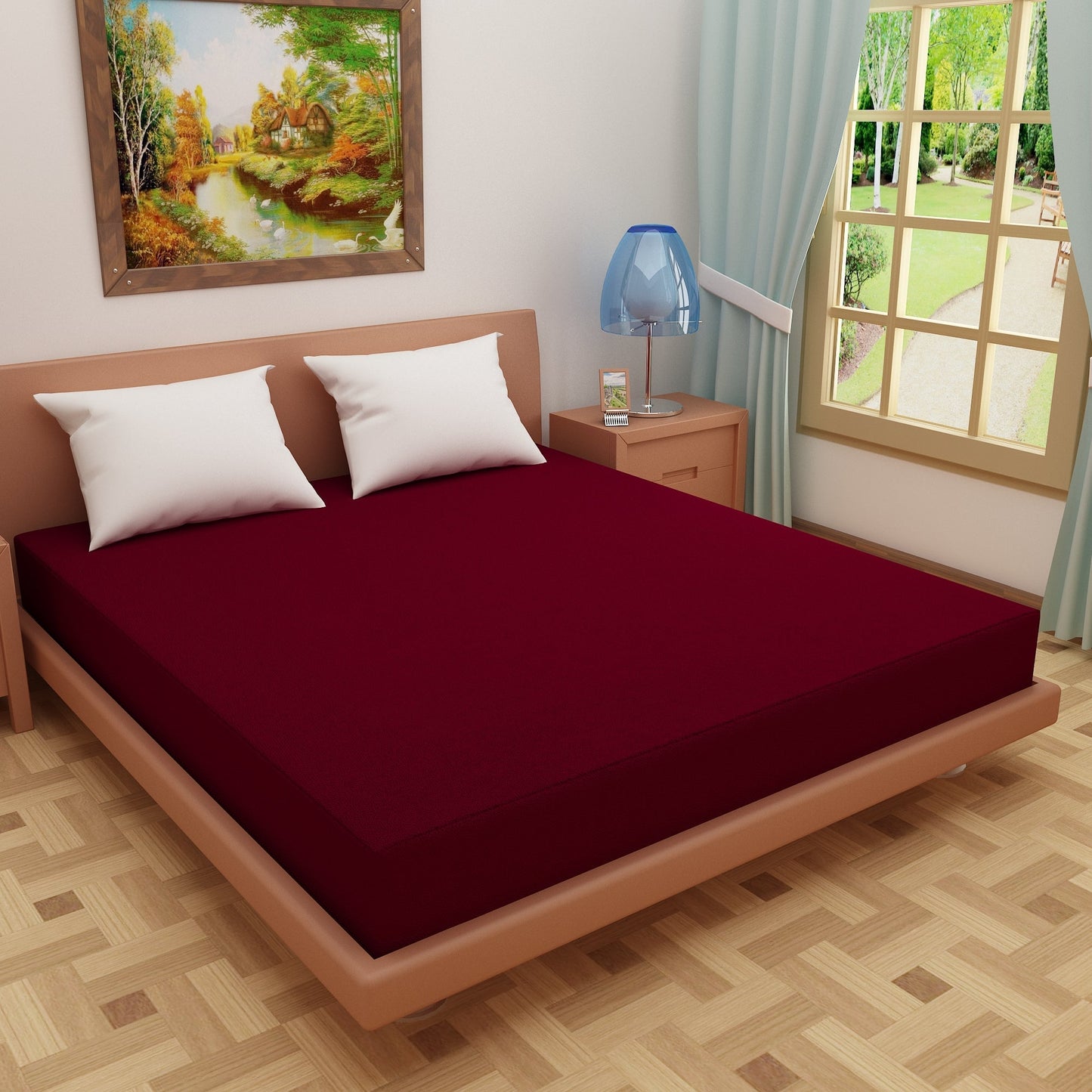 Waterproof Mattress Protector with 360 Degree Elastic Strap, Luxury Terry (Maroon, Available in 16 Sizes)