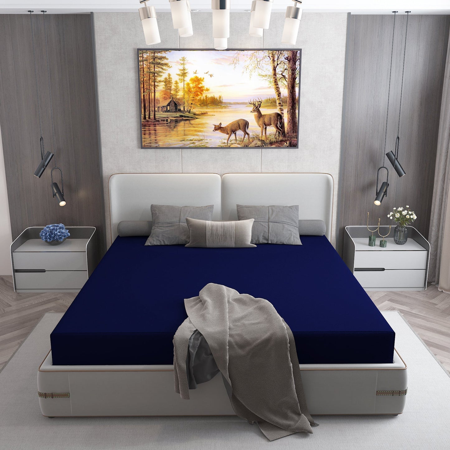 Waterproof Mattress Protector with 360 Degree Elastic Strap, Cotts Wonder Lycra (Blue, Available in 16 Sizes)
