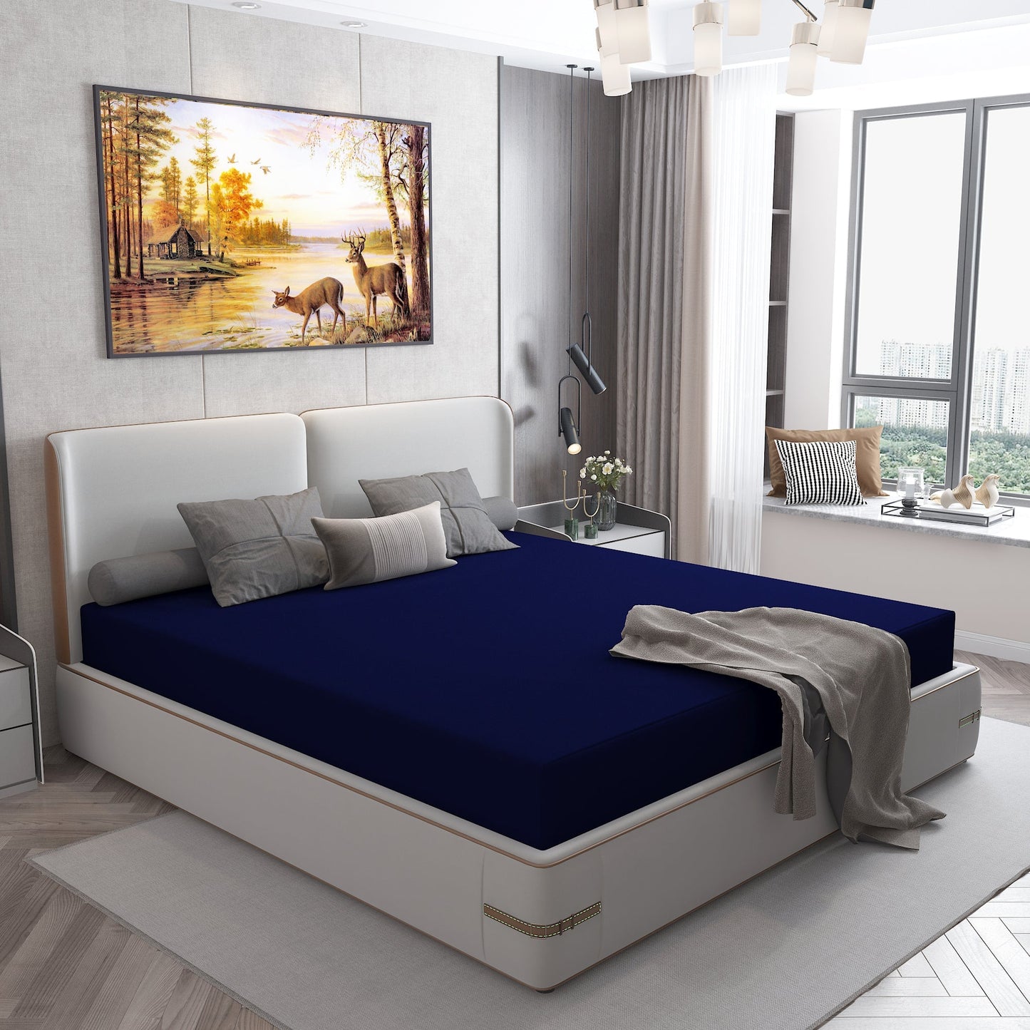 Waterproof Mattress Protector with 360 Degree Elastic Strap, Cotts Wonder Lycra (Blue, Available in 16 Sizes)
