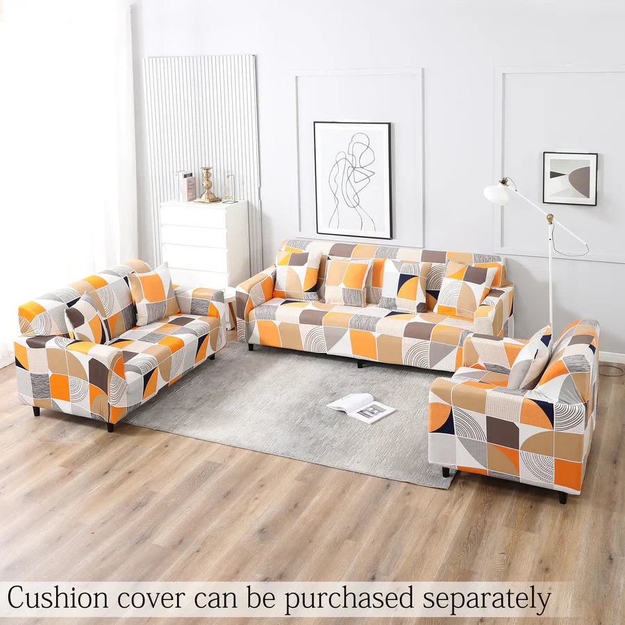 ORANGE SQUARE ABSTRACT-Luxury Quality Strechable & Dust-proof Sofa Cover