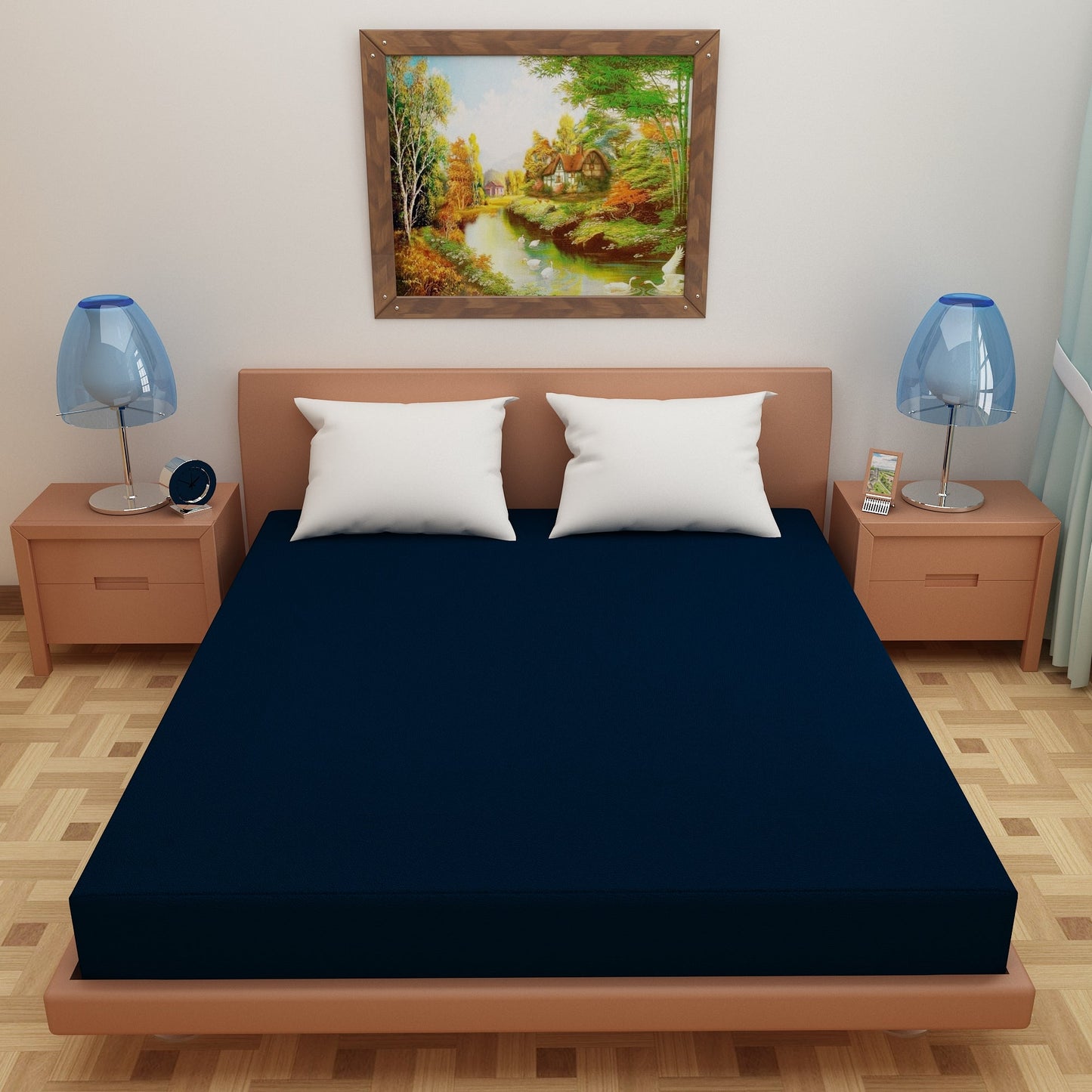 Waterproof Mattress Protector with 360 Degree Elastic Strap, Luxury Terry (Navy Blue, Available in 16 Sizes)