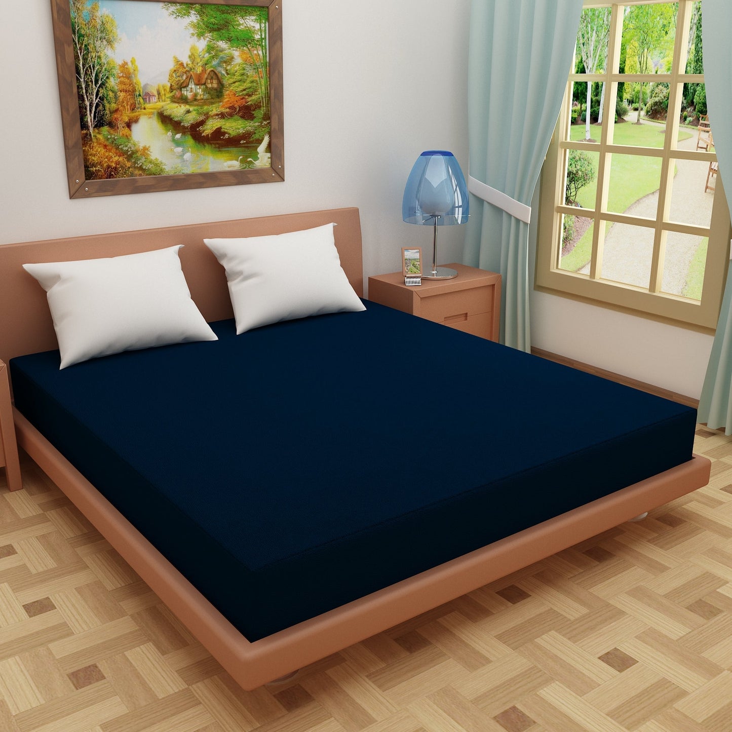 Waterproof Mattress Protector with 360 Degree Elastic Strap, Luxury Terry (Navy Blue, Available in 16 Sizes)