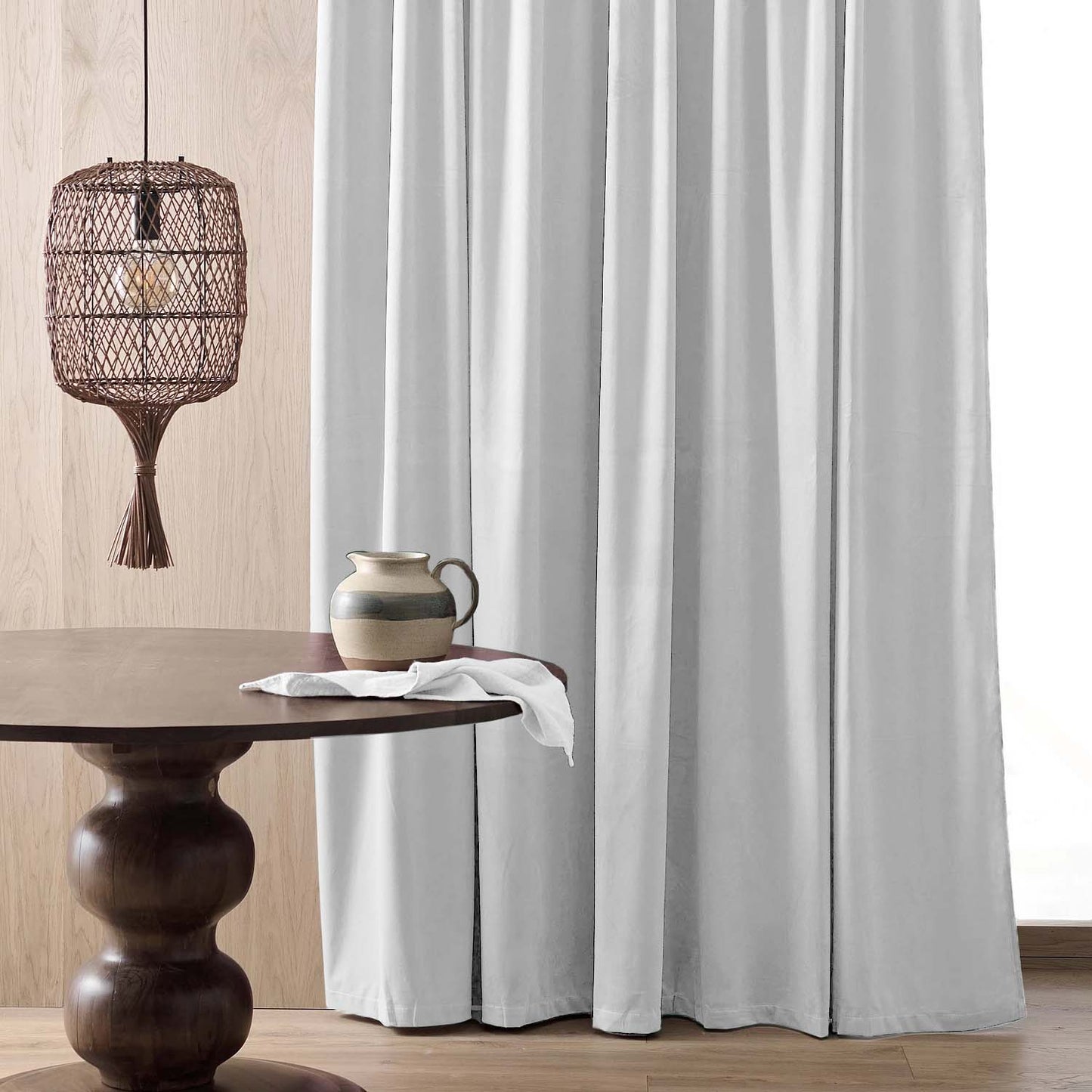 Plain White Heavy Satin Room Darkening Curtains Set Of 2 - (PLWHT)