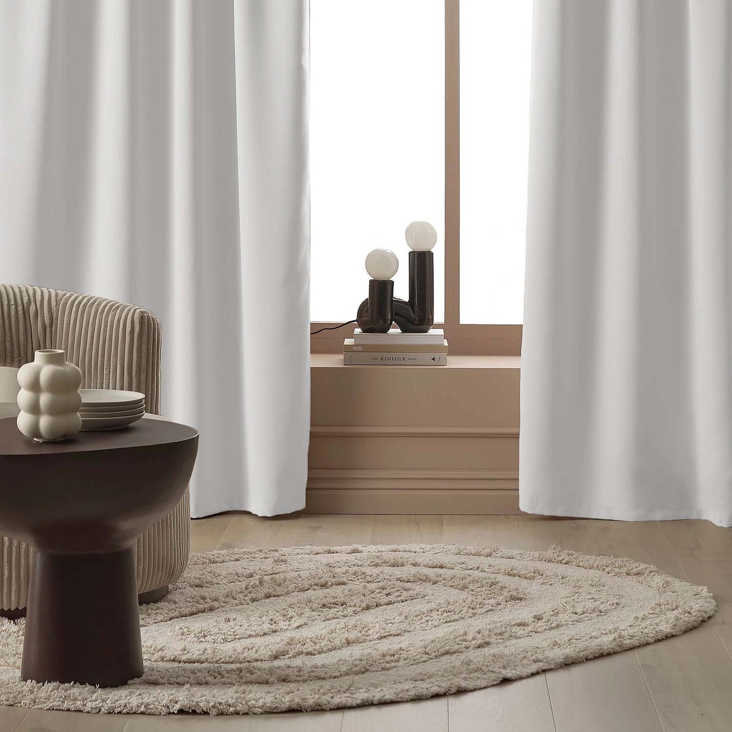 Plain White Heavy Satin Room Darkening Curtains Set Of 2 - (PLWHT)