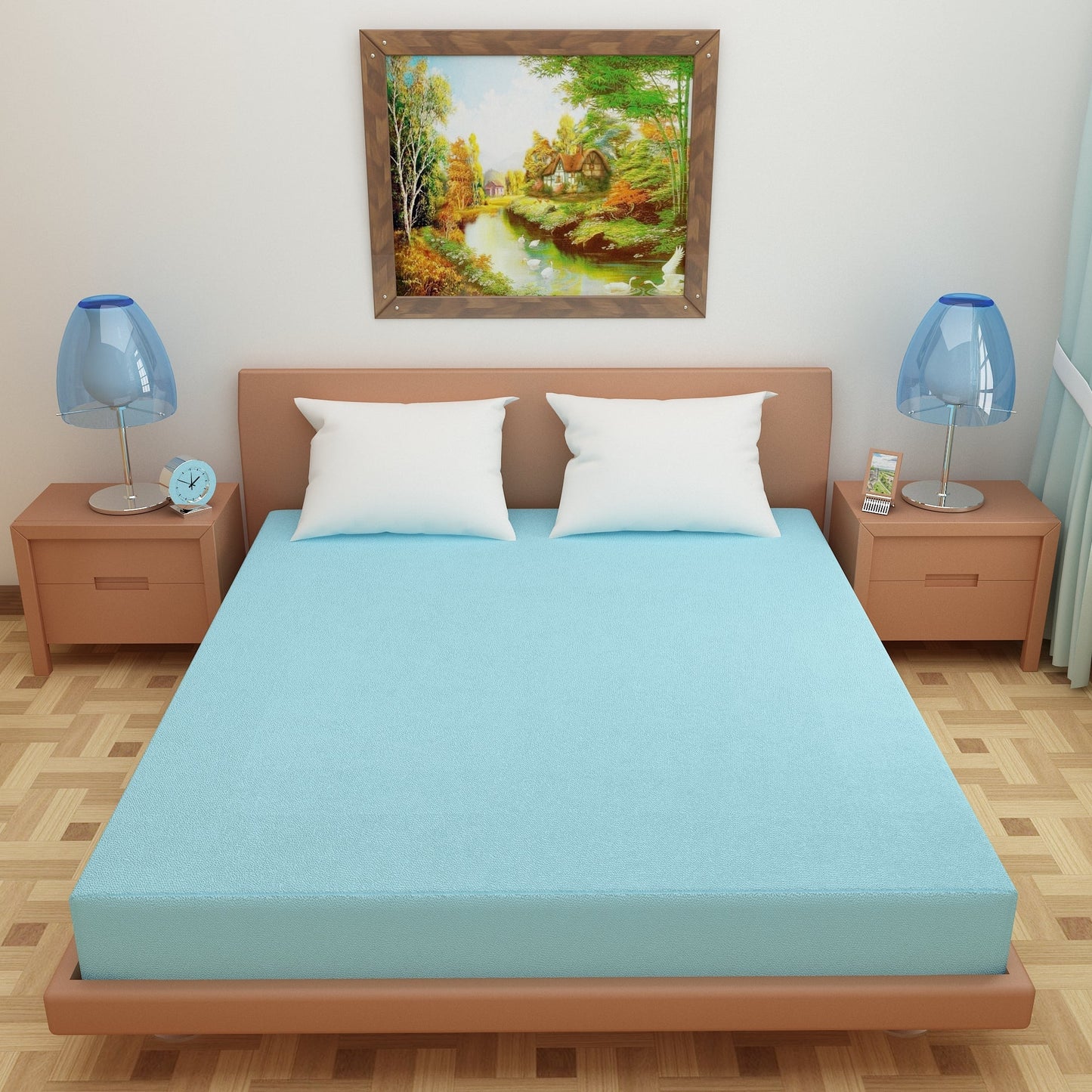 Waterproof Mattress Protector with 360 Degree Elastic Strap, Luxury Terry (Sky Blue, Available in 16 Sizes)