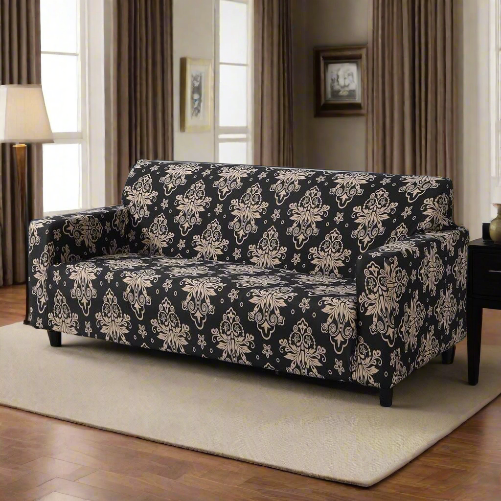 Buy washable sofa covers online in Dombivli & across India – available for 3-seater, 5-seater & L-shape sofas in multiple colors like grey, blue, beige, brown & floral prints – Super Furnishing