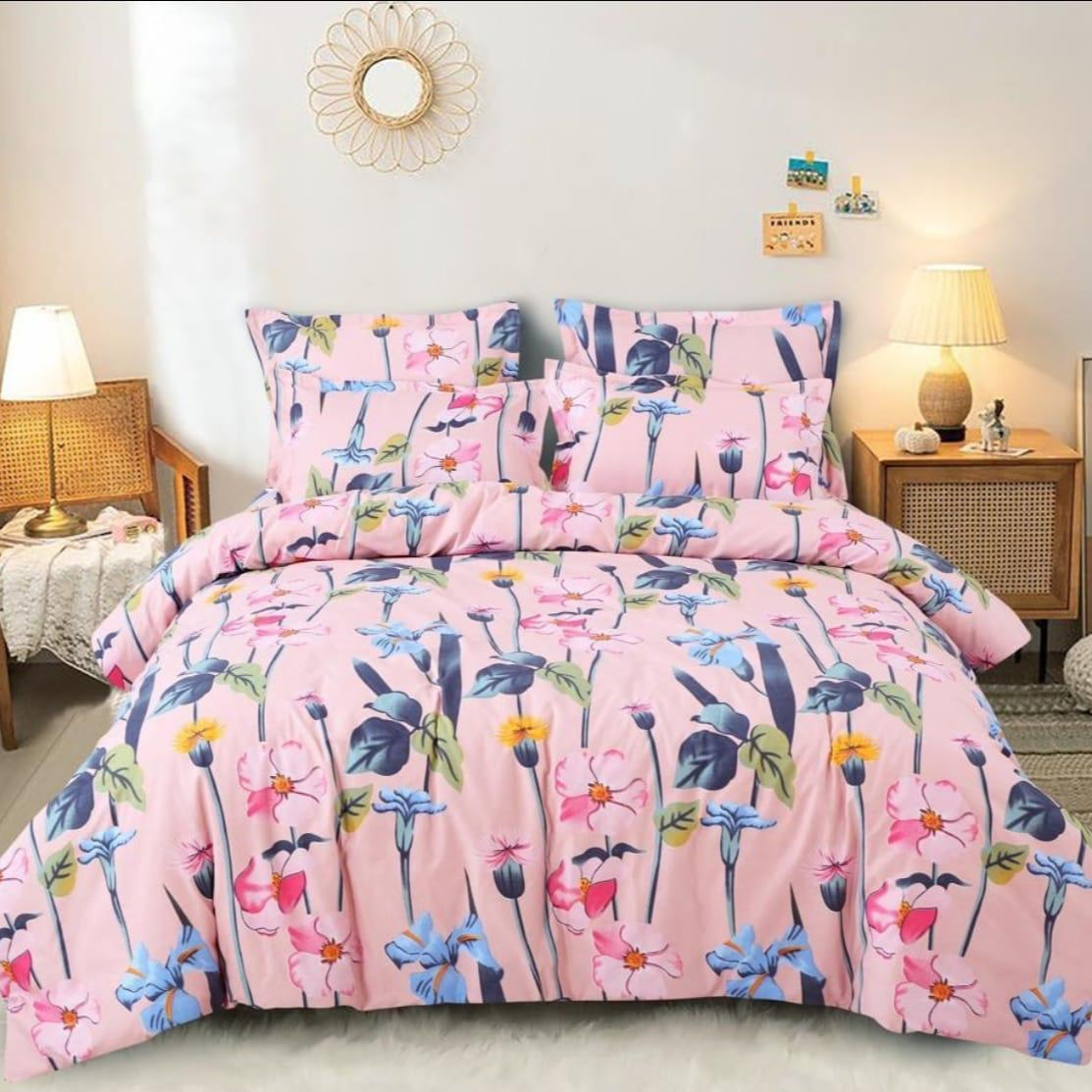 Pink Iris 210 TC Cotton Blend Flat King Bedsheet