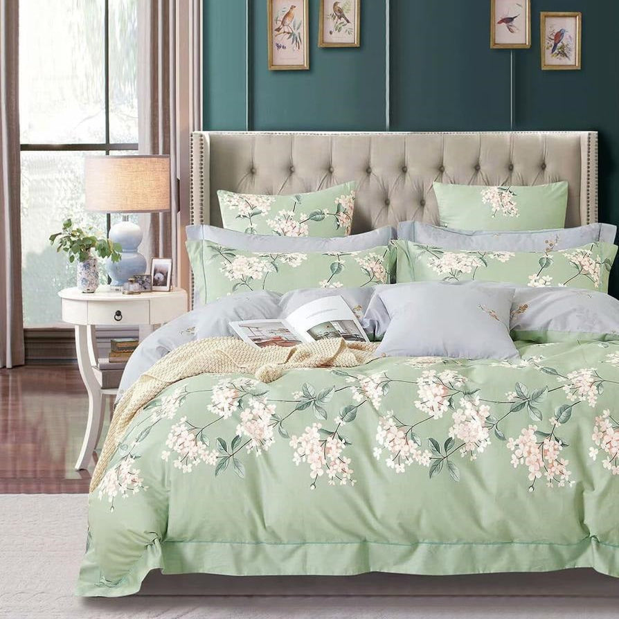 Green Celosia 210 TC Cotton Blend Flat King Bedsheet