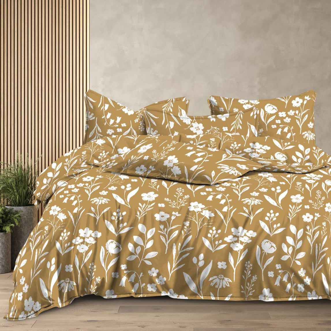 Yellow Pansy 210 TC Cotton Blend Flat King Bedsheet
