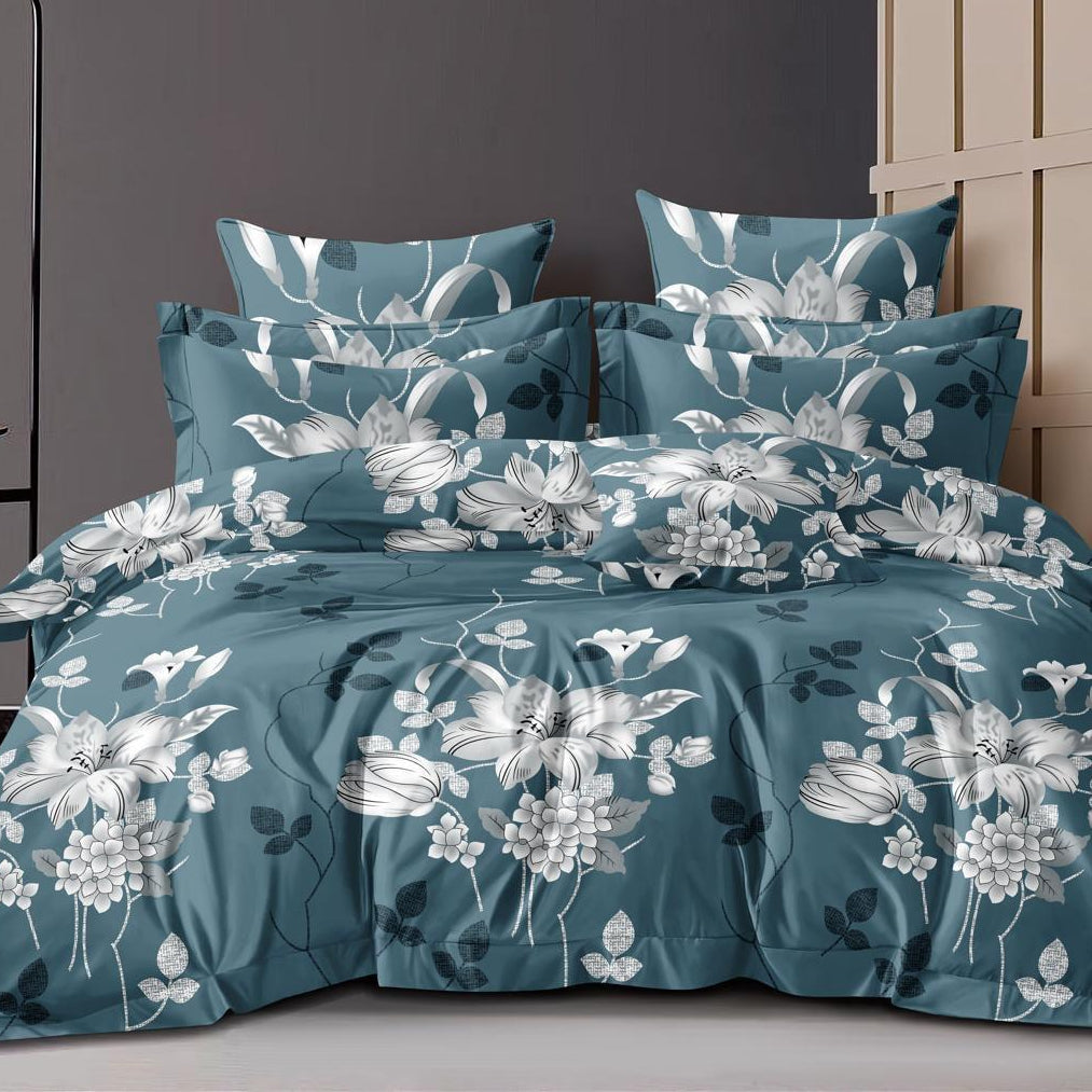 Midnight Bloom 210 TC Cotton Blend Flat King Bedsheet