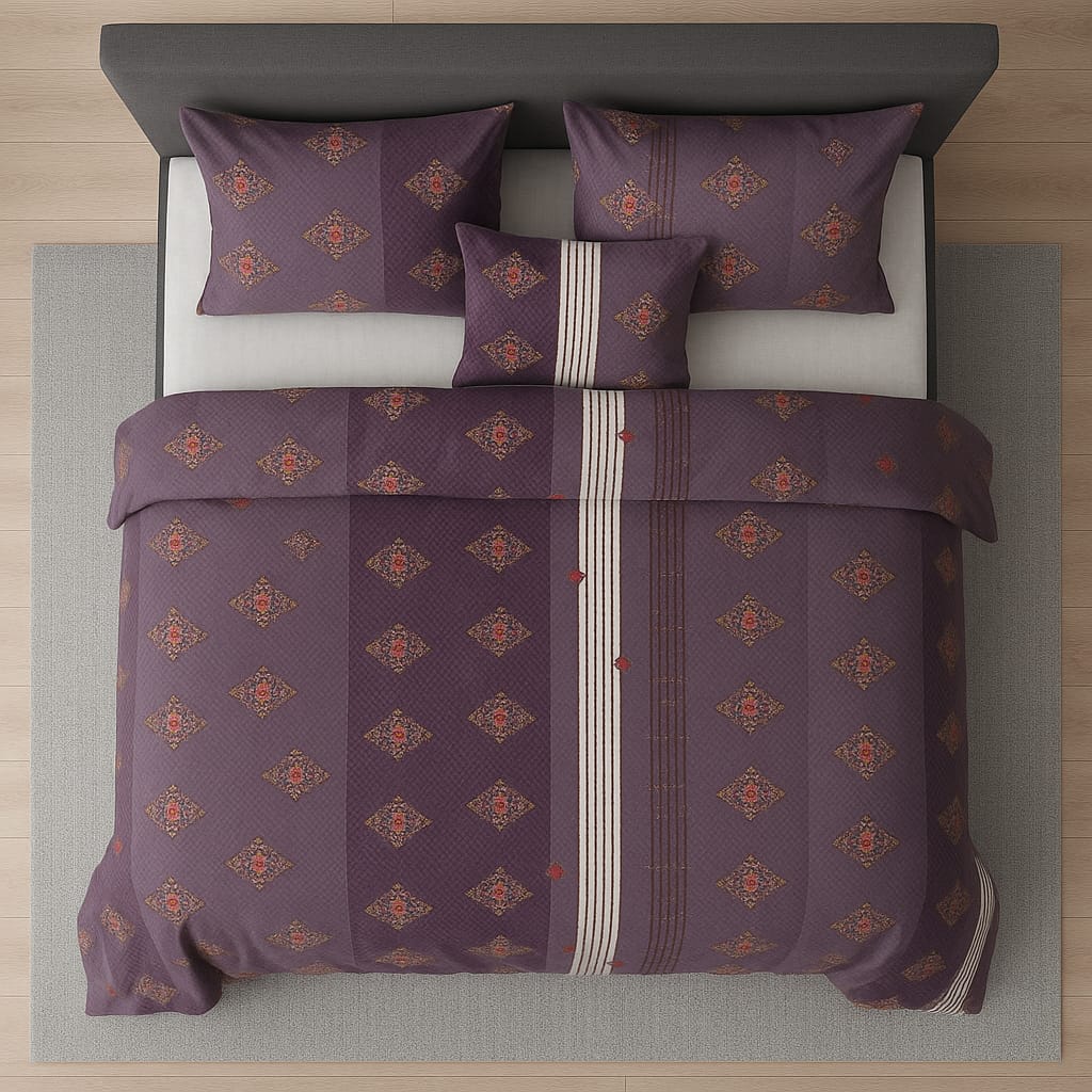 Purple Subtle Traditional Print / Pure Cotton King Size Bedsheet - Super Furnishing
