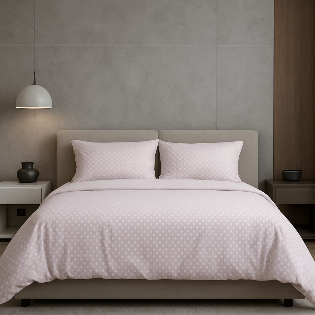 Light Pink Polka Dot Pattern / Pure Cotton King Size Bedsheet - Super Furnishing
