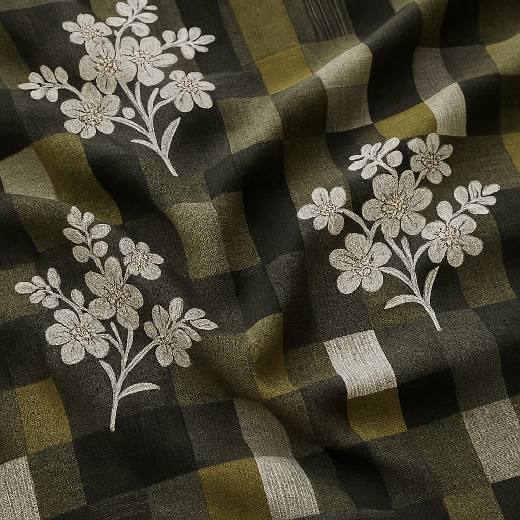 Olive Green Flooral print/ Pure Cotton King Size Bedsheet - Super Furnishing