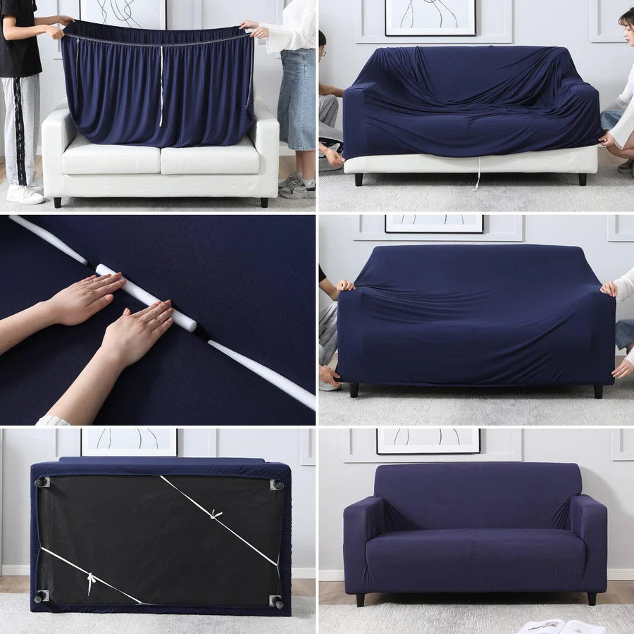 Navy Blue Solid - Luxury Quality Strechable & Dust-proof Sofa Cover