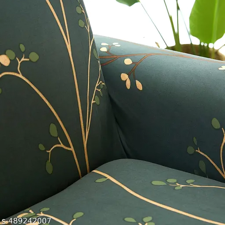 Sofa Cover- Leaf Olive Green - Luxury Quality Strechable & Dust-proof Sofa Cover