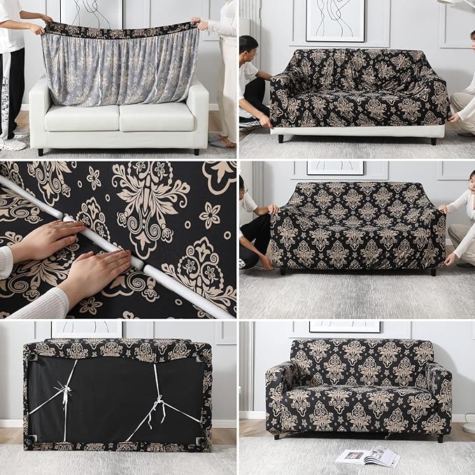 Sofa Cover- Leaf Olive Green - Luxury Quality Strechable & Dust-proof Sofa Cover