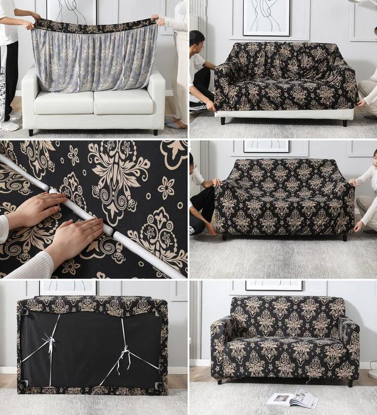 Buy washable sofa covers online in Dombivli & across India – available for 3-seater, 5-seater & L-shape sofas in multiple colors like grey, blue, beige, brown & floral prints – Super Furnishing