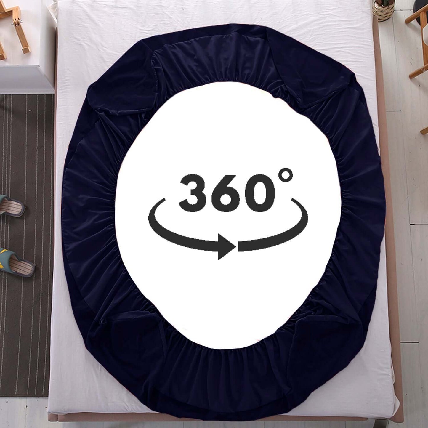 Waterproof Mattress Protector with 360 Degree Elastic Strap, Luxury Terry (Navy Blue, Available in 16 Sizes)