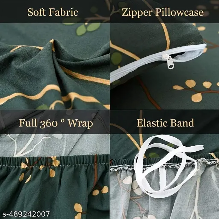 Sofa Cover- Leaf Olive Green - Luxury Quality Strechable & Dust-proof Sofa Cover