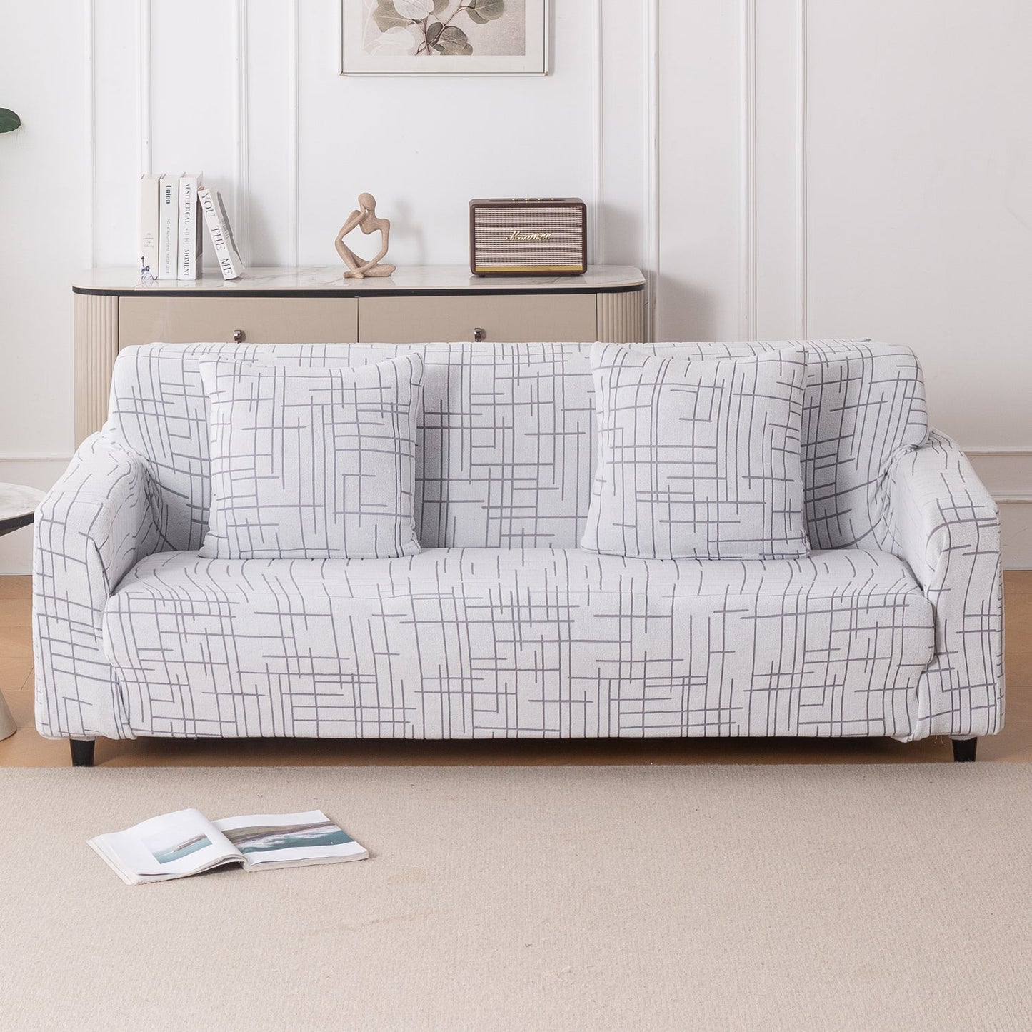 'Crossline Series' Jacquard Sofa Cover 1/2/3/4-seater Fully Covered, Light Grey