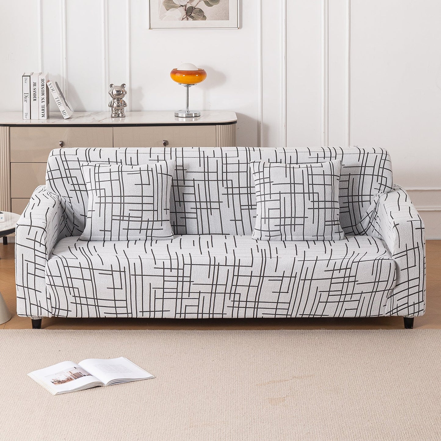 'Crossline Series' Jacquard Sofa Cover 1/2/3/4-seater Fully Covered, Dark Grey