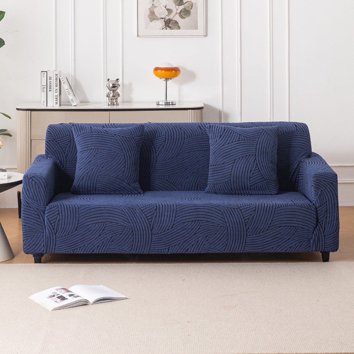'WaveLine Series' Jacquard Sofa Cover 1/2/3/4-seater Fully Covered, Royal Blue