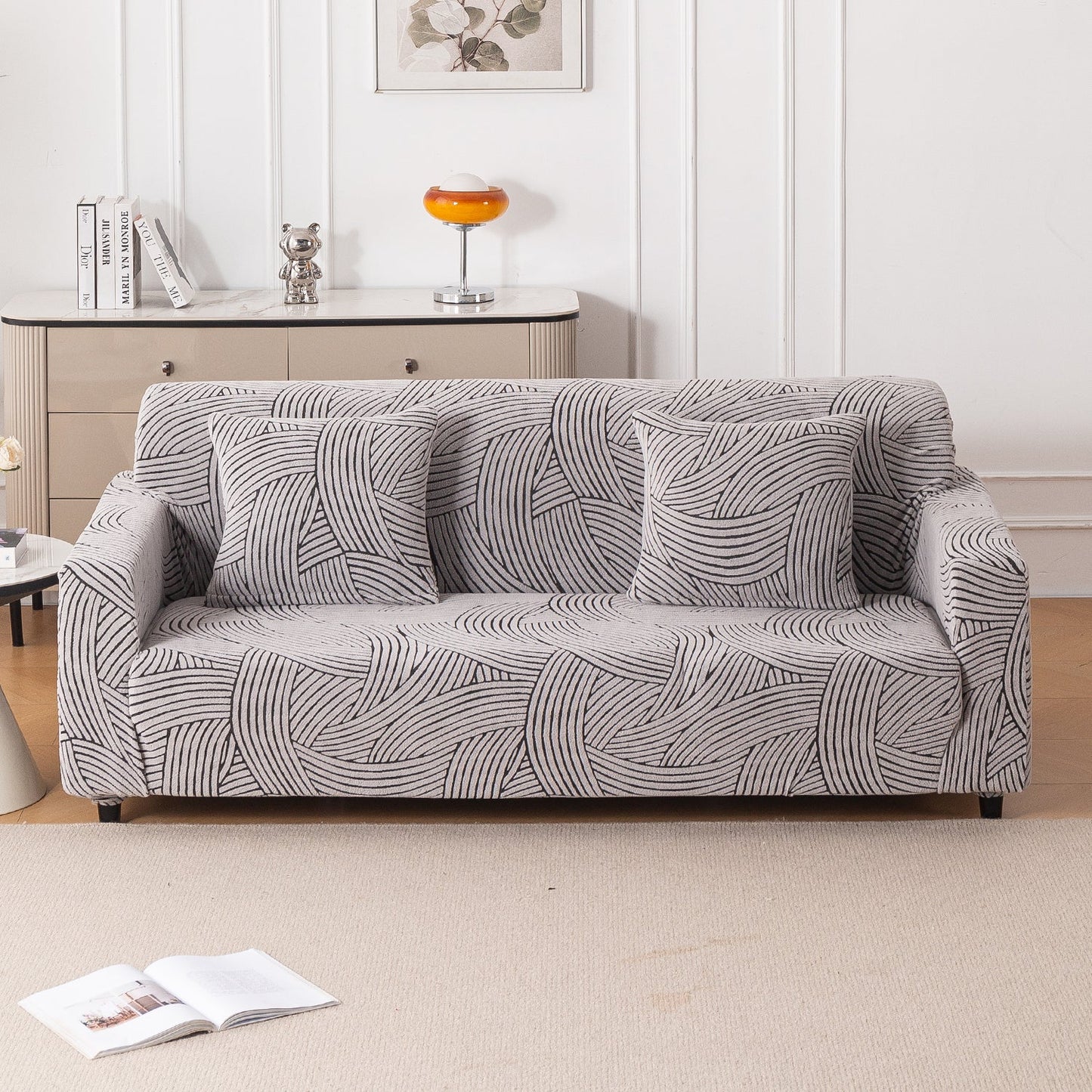 'WaveLine Series' Jacquard Sofa Cover 1/2/3/4-seater Fully Covered, Classic White