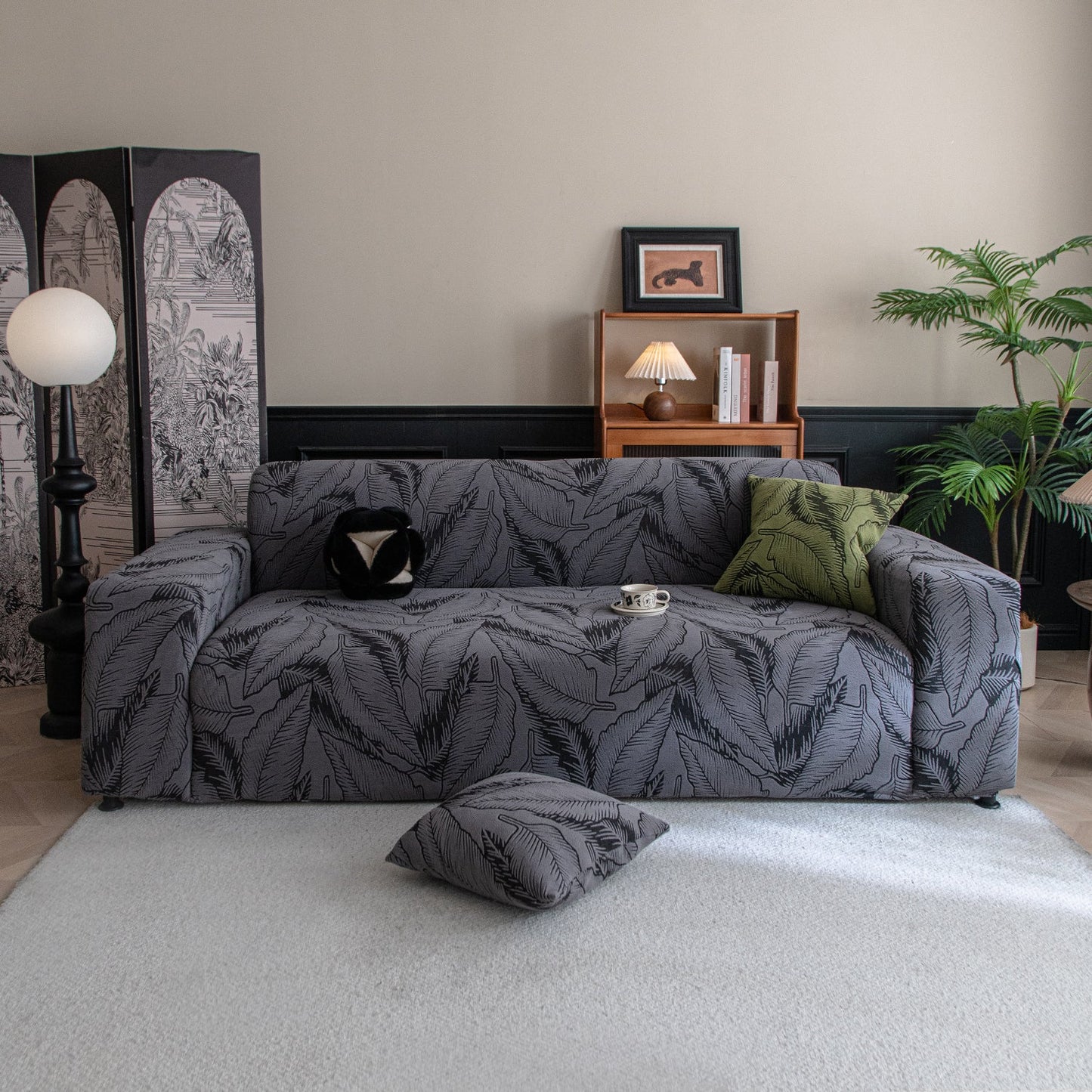 Dual Tone Knitting Jacquard Sofa Cover 1/2/3 Seater Fully Covered - Shadow Grey