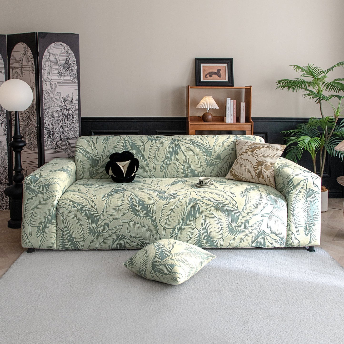 Dual Tone Knitting Jacquard Sofa Cover 1/2/3 Seater Fully Covered - Creamish Pale Green