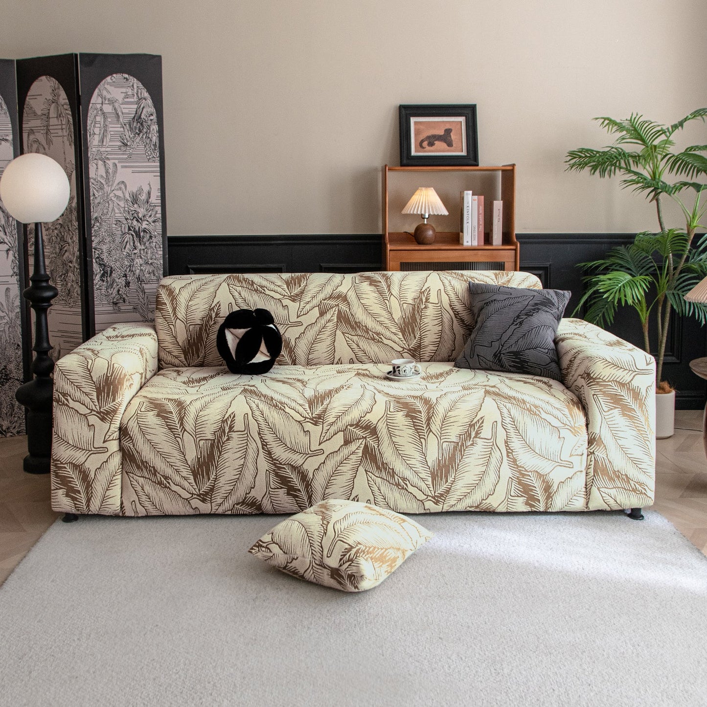 Dual Tone Knitting Jacquard Sofa Cover 1/2/3 Seater Fully Covered - Beige