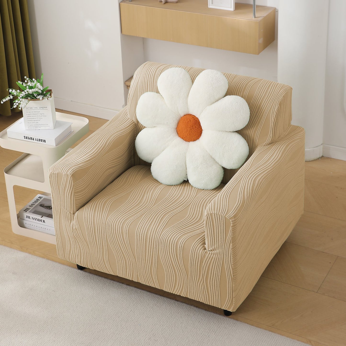 200gsm Knitting Jacquard Sofa Cover 1/2/3/4 Seater Fully Covered, Blush Beige