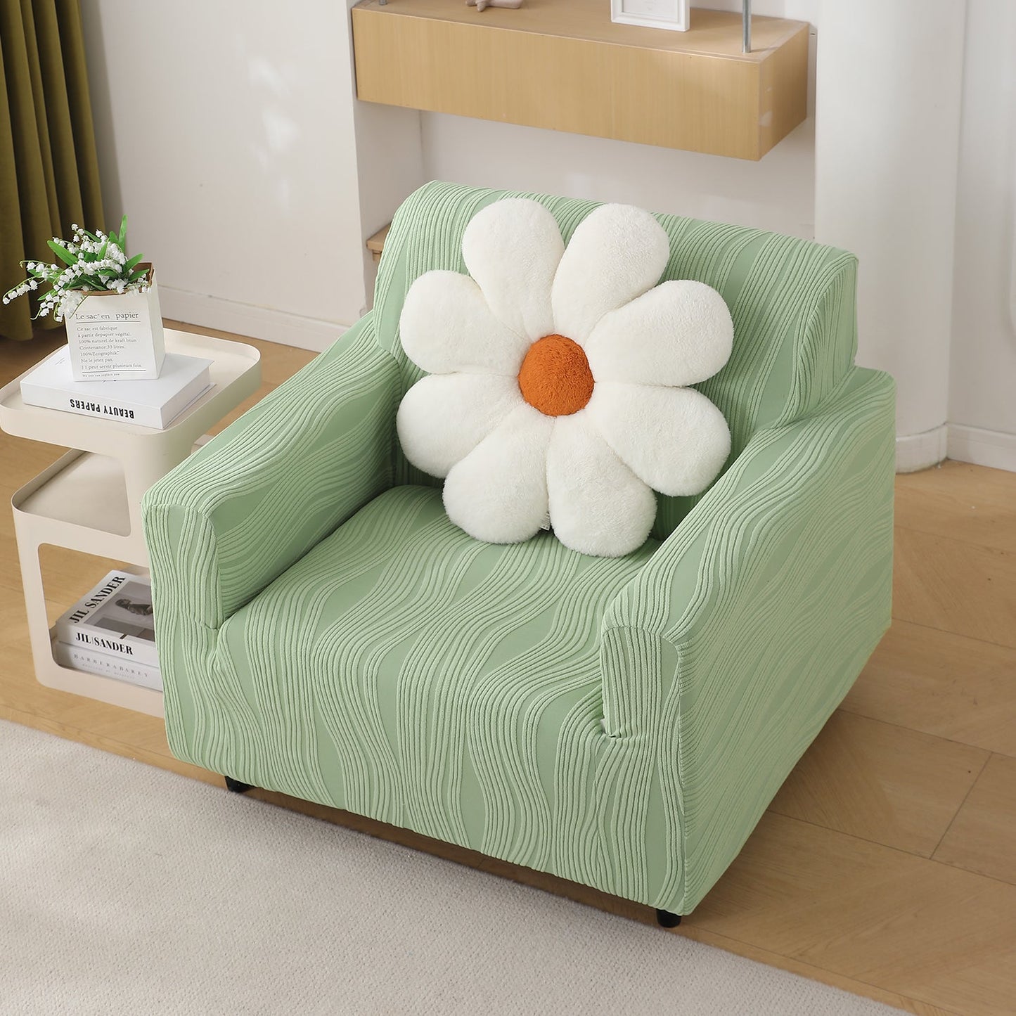 200gsm Knitting Jacquard Sofa Cover 1/2/3/4 Seater Fully Covered, Pastel Green