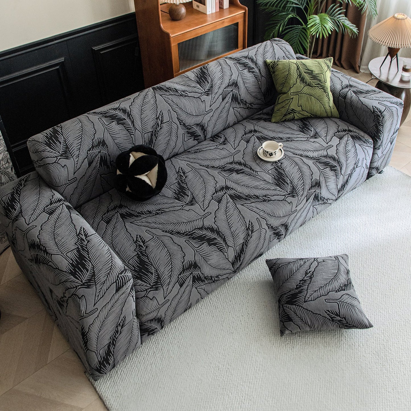 Dual Tone Knitting Jacquard Sofa Cover 1/2/3 Seater Fully Covered - Shadow Grey