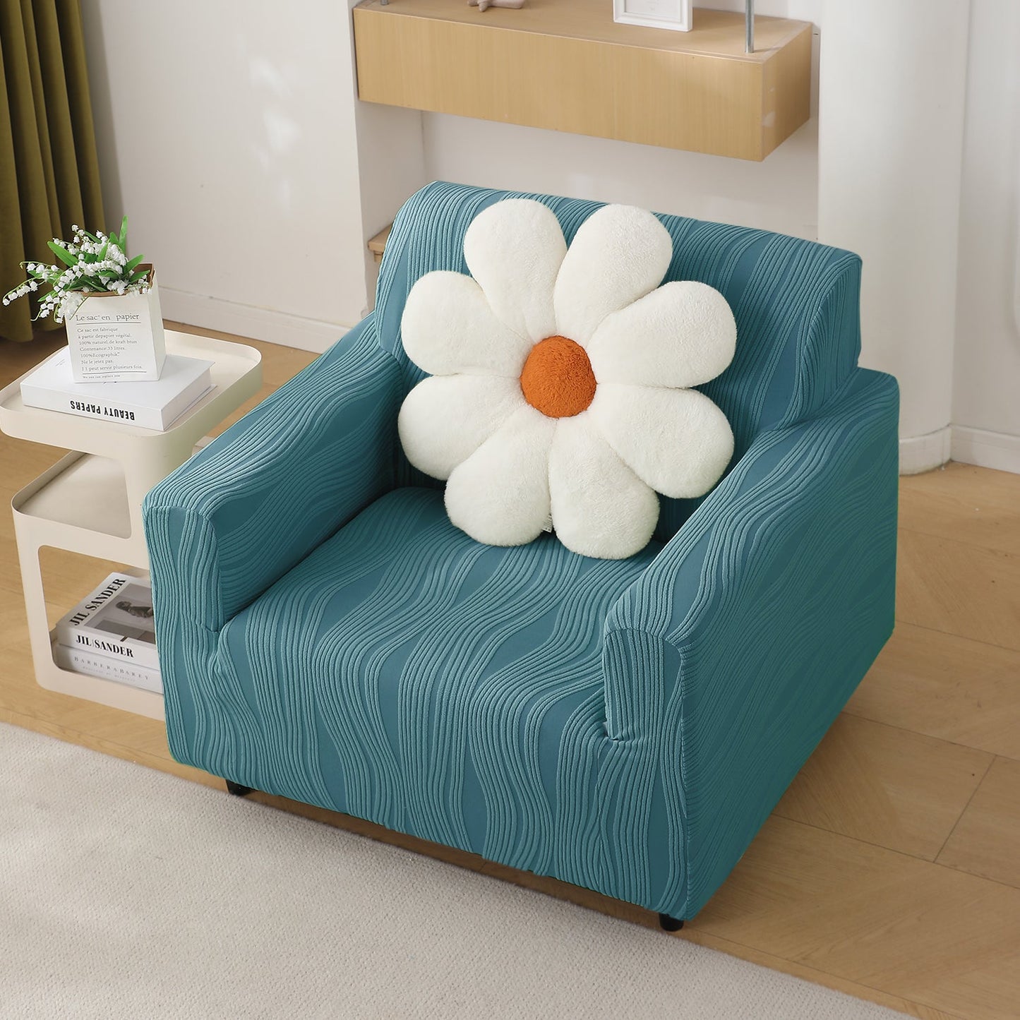 200gsm Knitting Jacquard Sofa Cover 1/2/3/4 Seater Fully Covered, Sea Blue