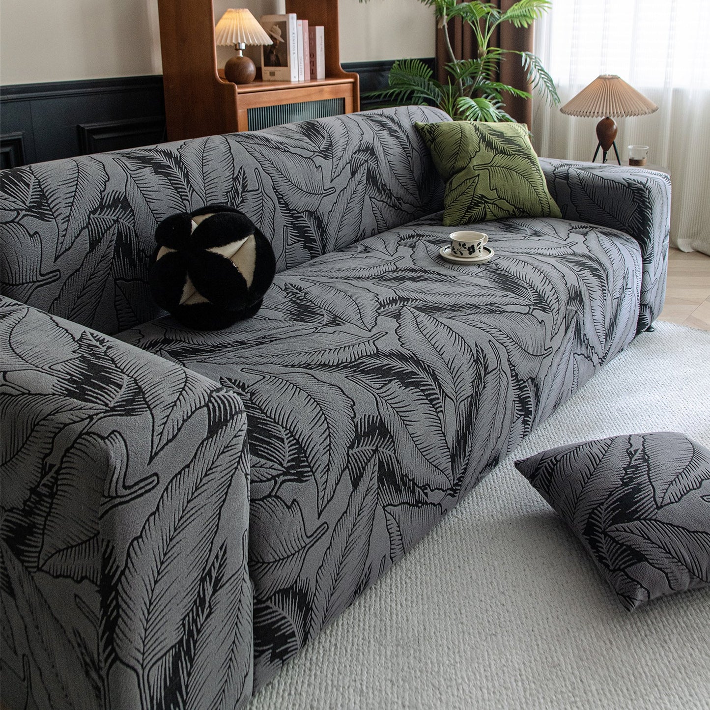 Dual Tone Knitting Jacquard Sofa Cover 1/2/3 Seater Fully Covered - Shadow Grey